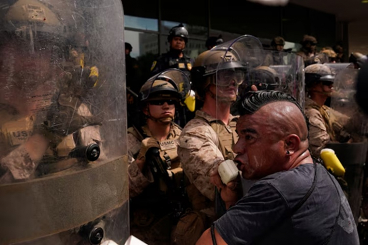 Los Angeles protesters tell US Marines to leave