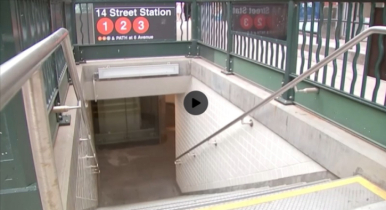 Woman hit with weighted bag on Manhattan subway staircase