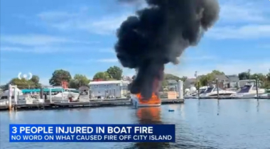 Boat erupts in flames off City Island
