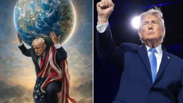 Trump carrying the world on his shoulders, photo is hilarious