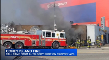 5 firefighters injured in fire at Coney Island auto body shop